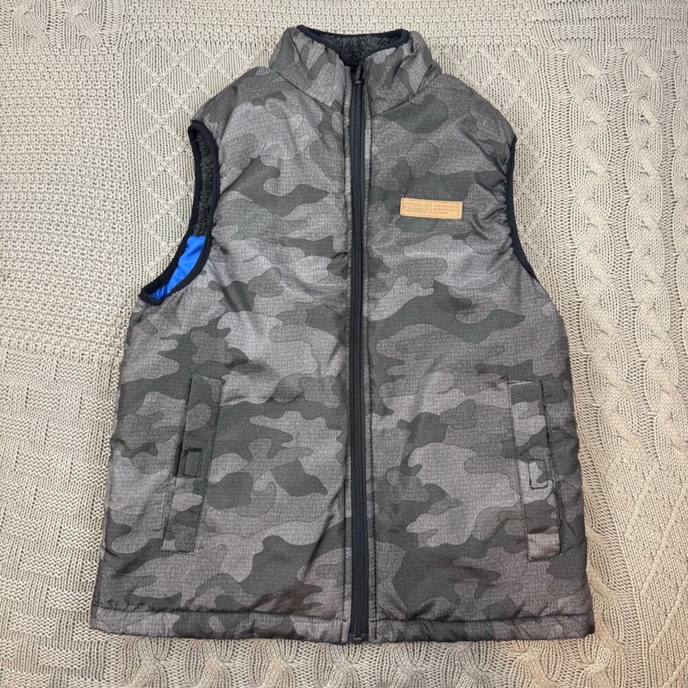 Buffalo David Bitton Gray Camo Reversible Puffer Vest ~ 7/8